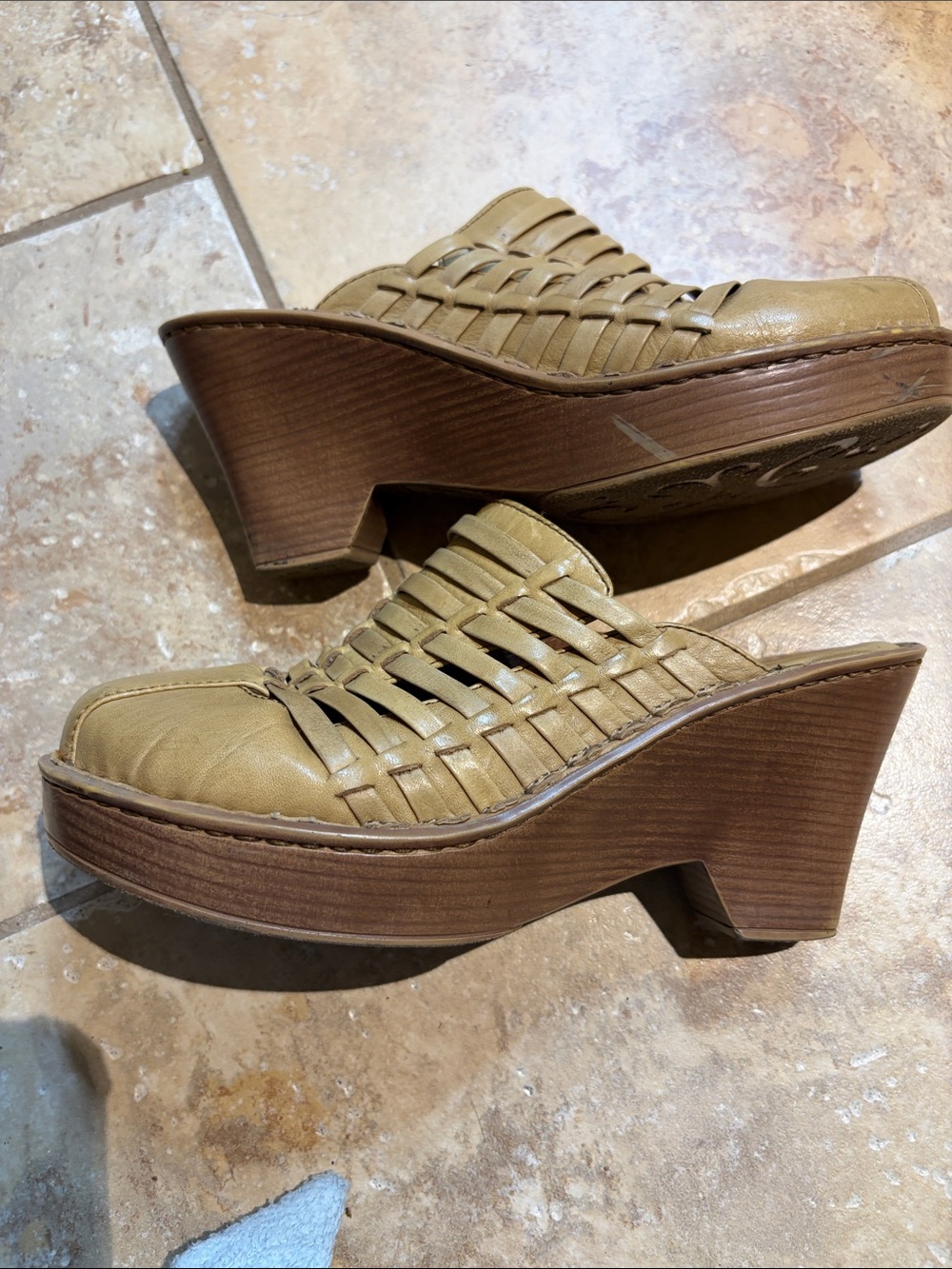 Born Olive-Tan Braided Leather Wedge Mules - Picture 4 of 7